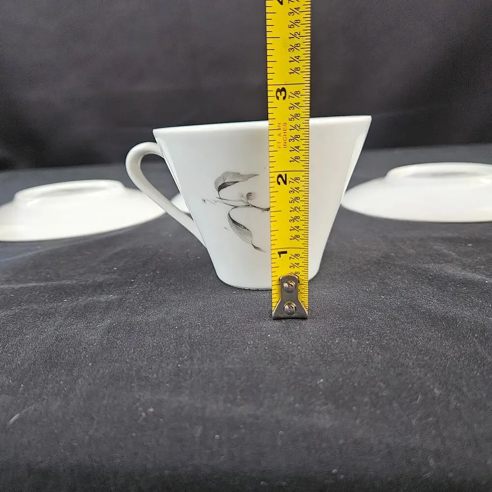 Schumann Arzburg Bavaria Tea Cup and Saucer Set of 3 Pink Flowers Gray‎ Branches